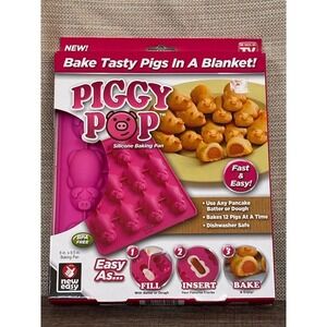 Ontel Piggy Pop Silicone Baking Pan Pink‎ 12 Cavity Pigs In A Blanket Mold NEW